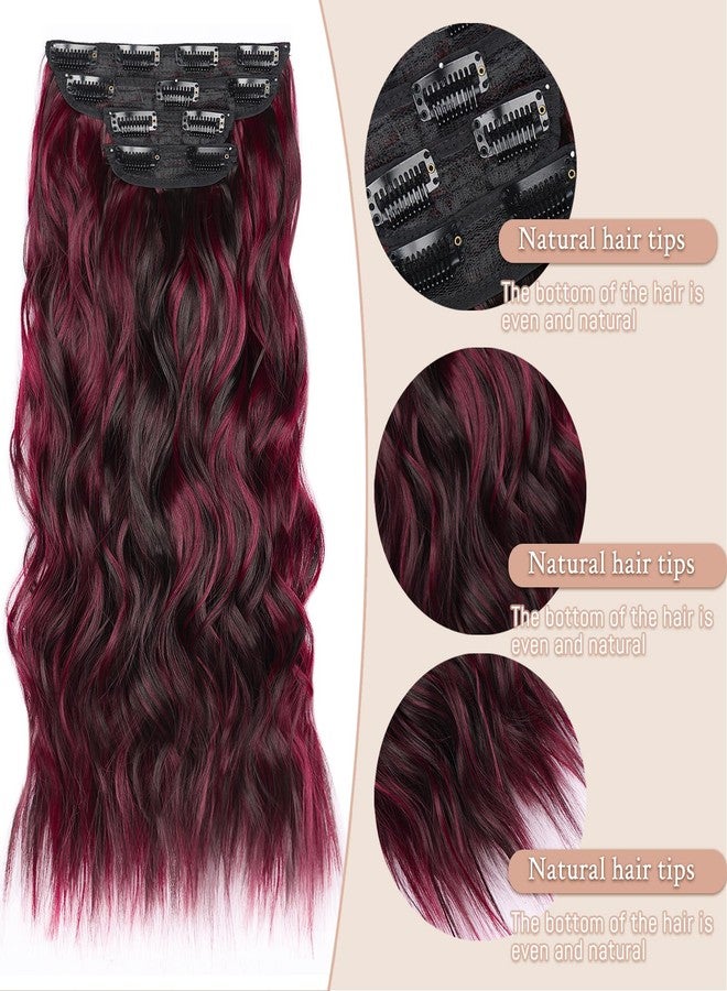 MAYSA Burgundy Clip in Hair Extensions 4Pcs Long Wavy Hair Dark Red Synthetic Clip in Extensions 22 Inch for Women #Dark Brown Mix Burg - Image 3